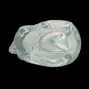 Vintage Indiana Glass Sleeping Cat Crystal Votive Candle Tea Light Holder Kitty